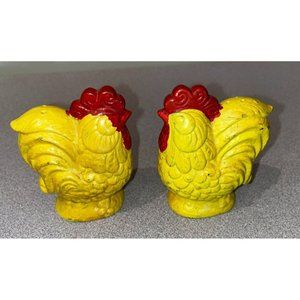 Vintage Chicken Rooster Salt Pepper Shakers Japan Chalk Ware Yellow 4"